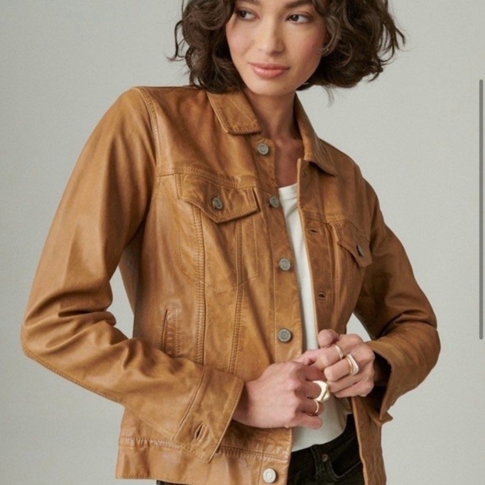 Lucky Brand Tan Lambskin Trucker Jacket Casual Boho Women’s XS